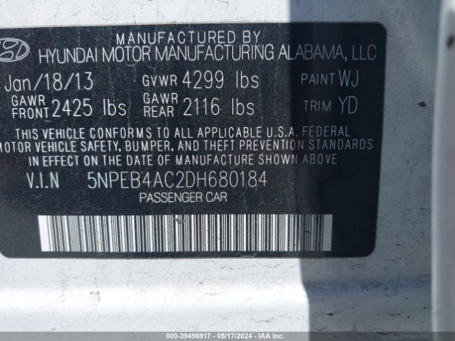 Photo 8 VIN: 5NPEB4AC2DH680184 - HYUNDAI SONATA 