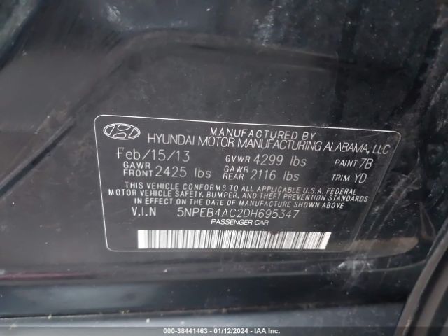 Photo 8 VIN: 5NPEB4AC2DH695347 - HYUNDAI SONATA 