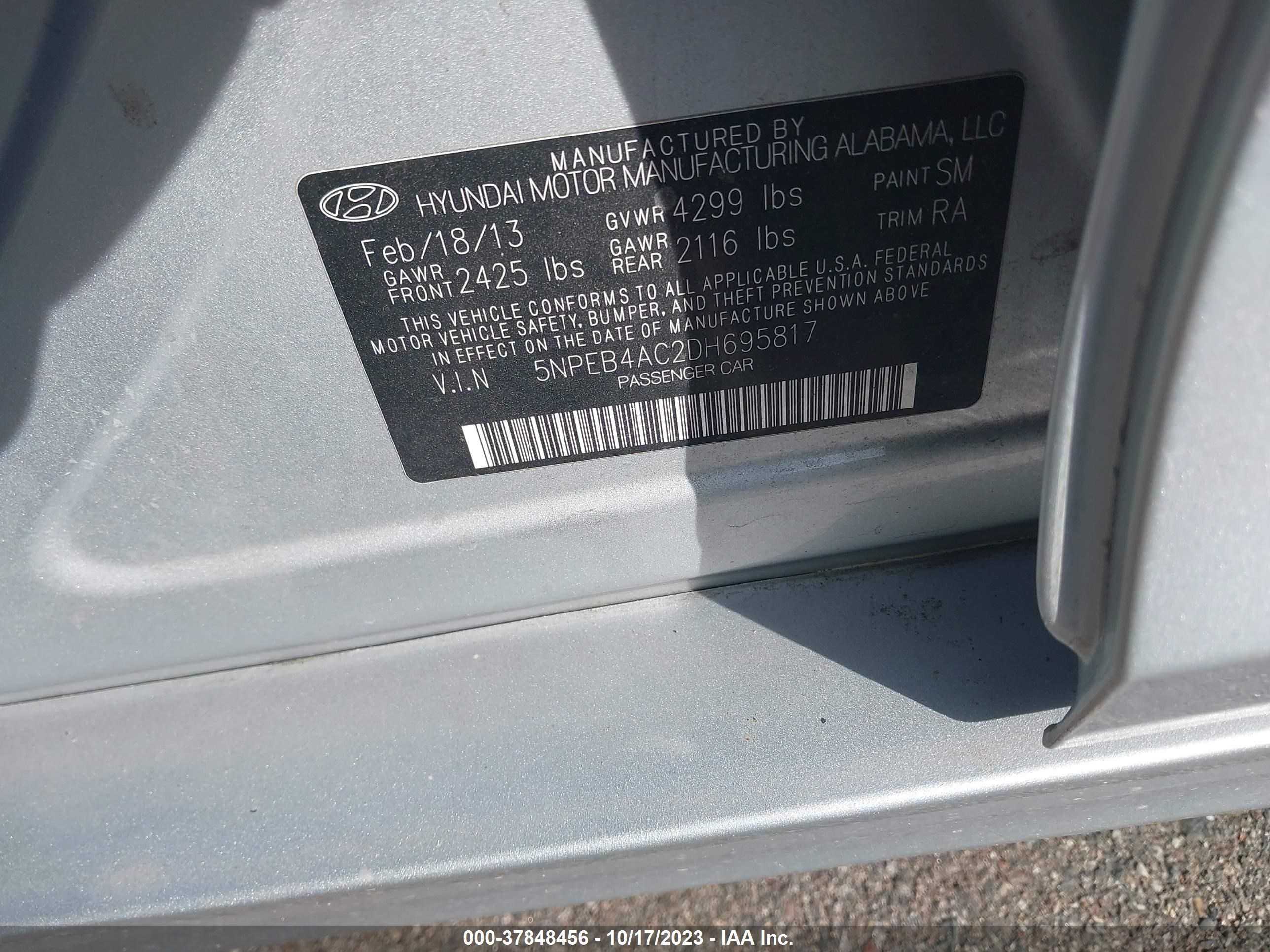 Photo 8 VIN: 5NPEB4AC2DH695817 - HYUNDAI SONATA 