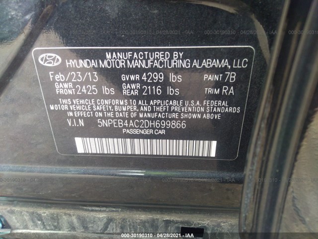 Photo 8 VIN: 5NPEB4AC2DH699866 - HYUNDAI SONATA 