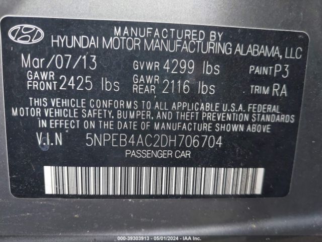 Photo 8 VIN: 5NPEB4AC2DH706704 - HYUNDAI SONATA 