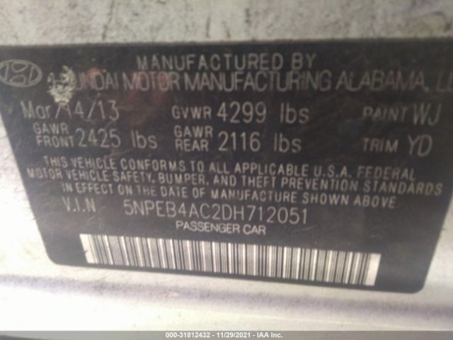 Photo 8 VIN: 5NPEB4AC2DH712051 - HYUNDAI SONATA 