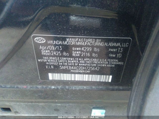 Photo 8 VIN: 5NPEB4AC2DH725642 - HYUNDAI SONATA 