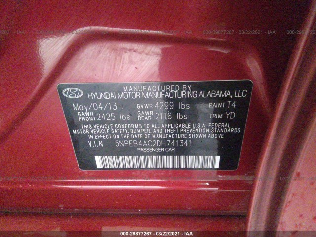 Photo 8 VIN: 5NPEB4AC2DH741341 - HYUNDAI SONATA 