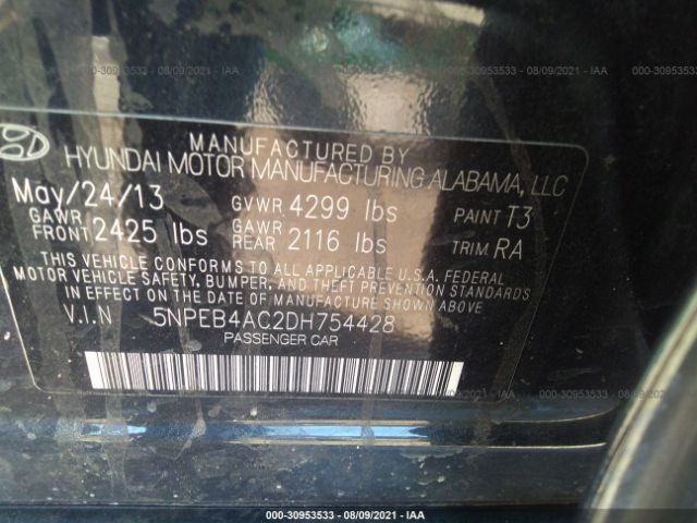 Photo 8 VIN: 5NPEB4AC2DH754428 - HYUNDAI SONATA 