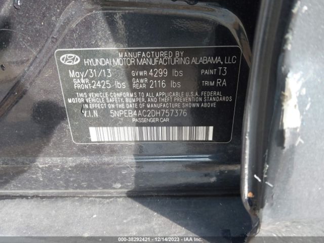 Photo 8 VIN: 5NPEB4AC2DH757376 - HYUNDAI SONATA 