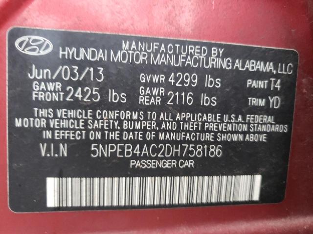 Photo 9 VIN: 5NPEB4AC2DH758186 - HYUNDAI SONATA GLS 