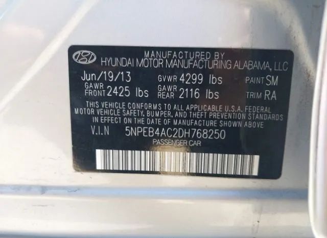 Photo 8 VIN: 5NPEB4AC2DH768250 - HYUNDAI SONATA 