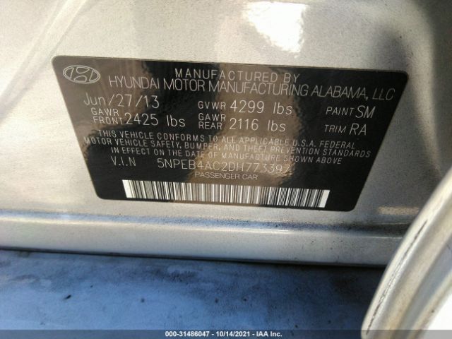 Photo 8 VIN: 5NPEB4AC2DH773397 - HYUNDAI SONATA 