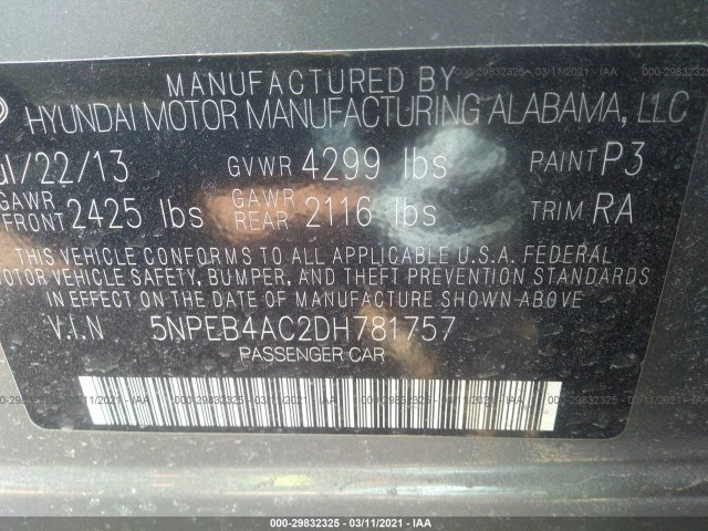 Photo 8 VIN: 5NPEB4AC2DH781757 - HYUNDAI SONATA 