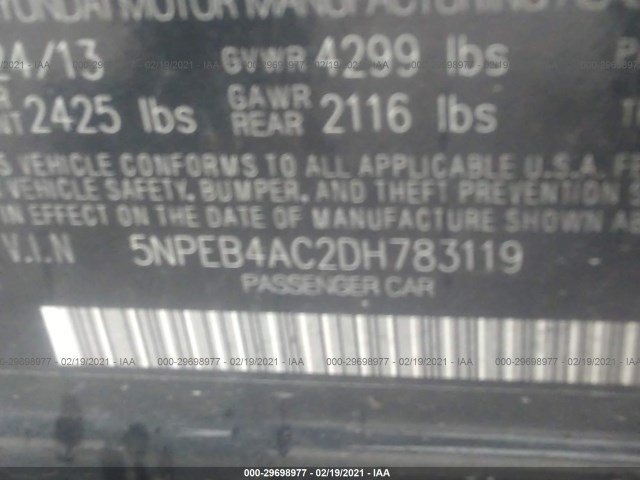 Photo 8 VIN: 5NPEB4AC2DH783119 - HYUNDAI SONATA 