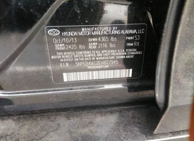 Photo 8 VIN: 5NPEB4AC2EH827945 - HYUNDAI SONATA 