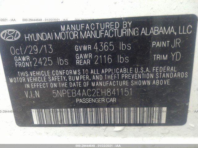 Photo 8 VIN: 5NPEB4AC2EH841151 - HYUNDAI SONATA 