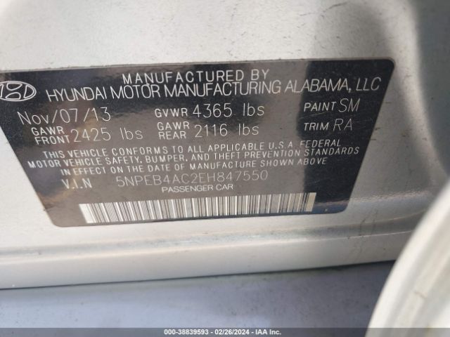 Photo 8 VIN: 5NPEB4AC2EH847550 - HYUNDAI SONATA 