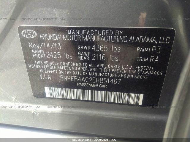 Photo 8 VIN: 5NPEB4AC2EH851467 - HYUNDAI SONATA 