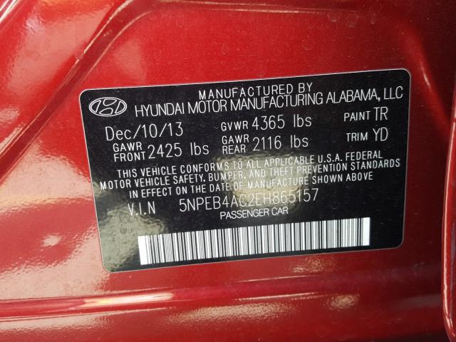 Photo 9 VIN: 5NPEB4AC2EH865157 - HYUNDAI SONATA GLS 