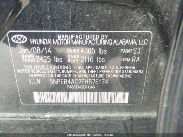 Photo 8 VIN: 5NPEB4AC2EH876174 - HYUNDAI SONATA 