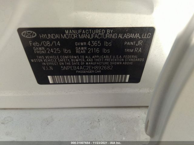 Photo 8 VIN: 5NPEB4AC2EH892682 - HYUNDAI SONATA 