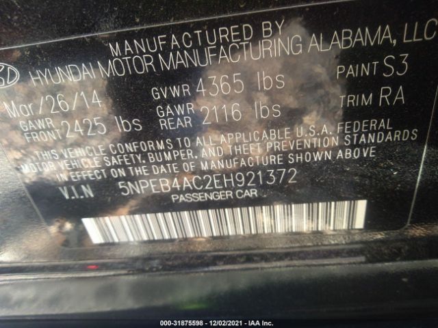 Photo 8 VIN: 5NPEB4AC2EH921372 - HYUNDAI SONATA 