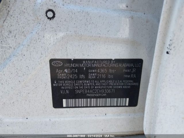 Photo 8 VIN: 5NPEB4AC2EH930671 - HYUNDAI SONATA 