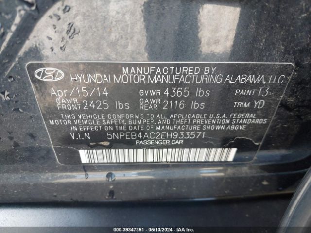 Photo 8 VIN: 5NPEB4AC2EH933571 - HYUNDAI SONATA 