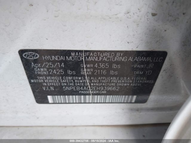 Photo 8 VIN: 5NPEB4AC2EH939662 - HYUNDAI SONATA 