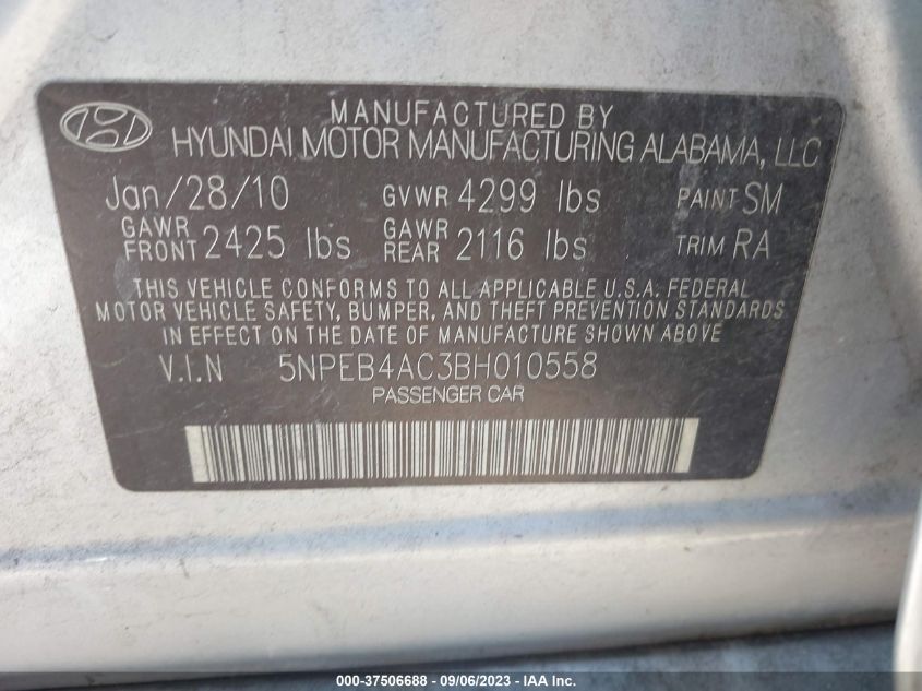 Photo 8 VIN: 5NPEB4AC3BH010558 - HYUNDAI SONATA 