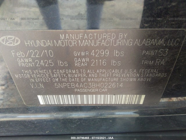 Photo 8 VIN: 5NPEB4AC3BH022614 - HYUNDAI SONATA 