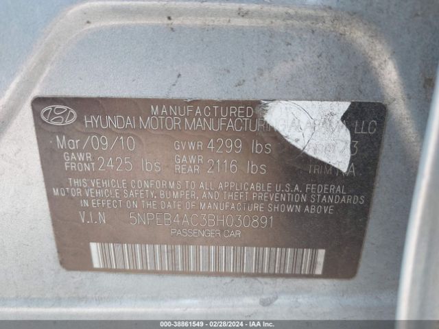 Photo 8 VIN: 5NPEB4AC3BH030891 - HYUNDAI SONATA 