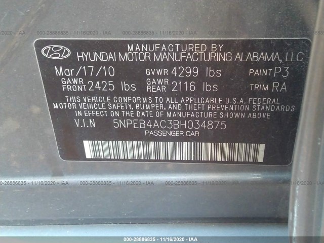 Photo 8 VIN: 5NPEB4AC3BH034875 - HYUNDAI SONATA 