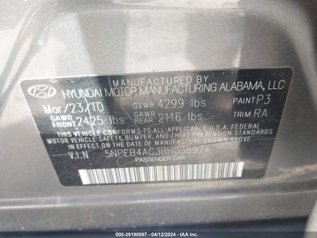 Photo 8 VIN: 5NPEB4AC3BH038974 - HYUNDAI SONATA 