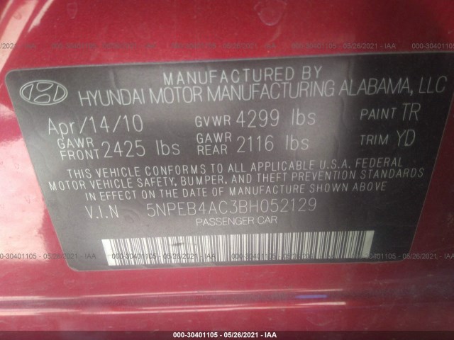 Photo 8 VIN: 5NPEB4AC3BH052129 - HYUNDAI SONATA 