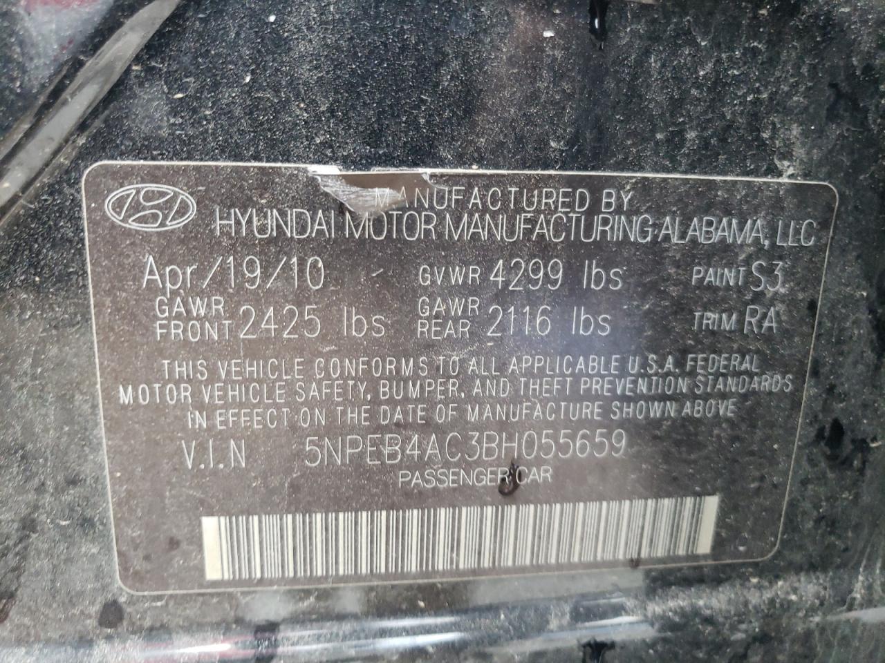 Photo 9 VIN: 5NPEB4AC3BH055659 - HYUNDAI SONATA 