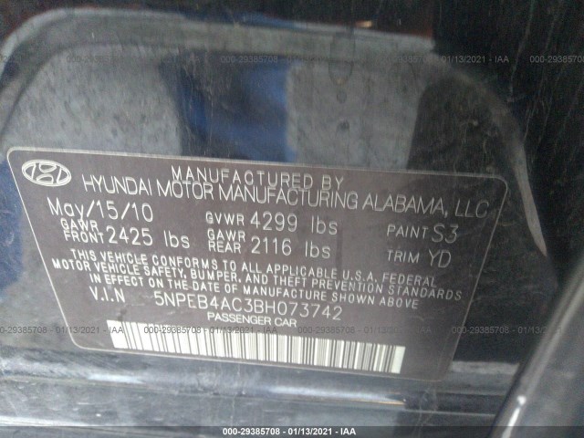 Photo 8 VIN: 5NPEB4AC3BH073742 - HYUNDAI SONATA 