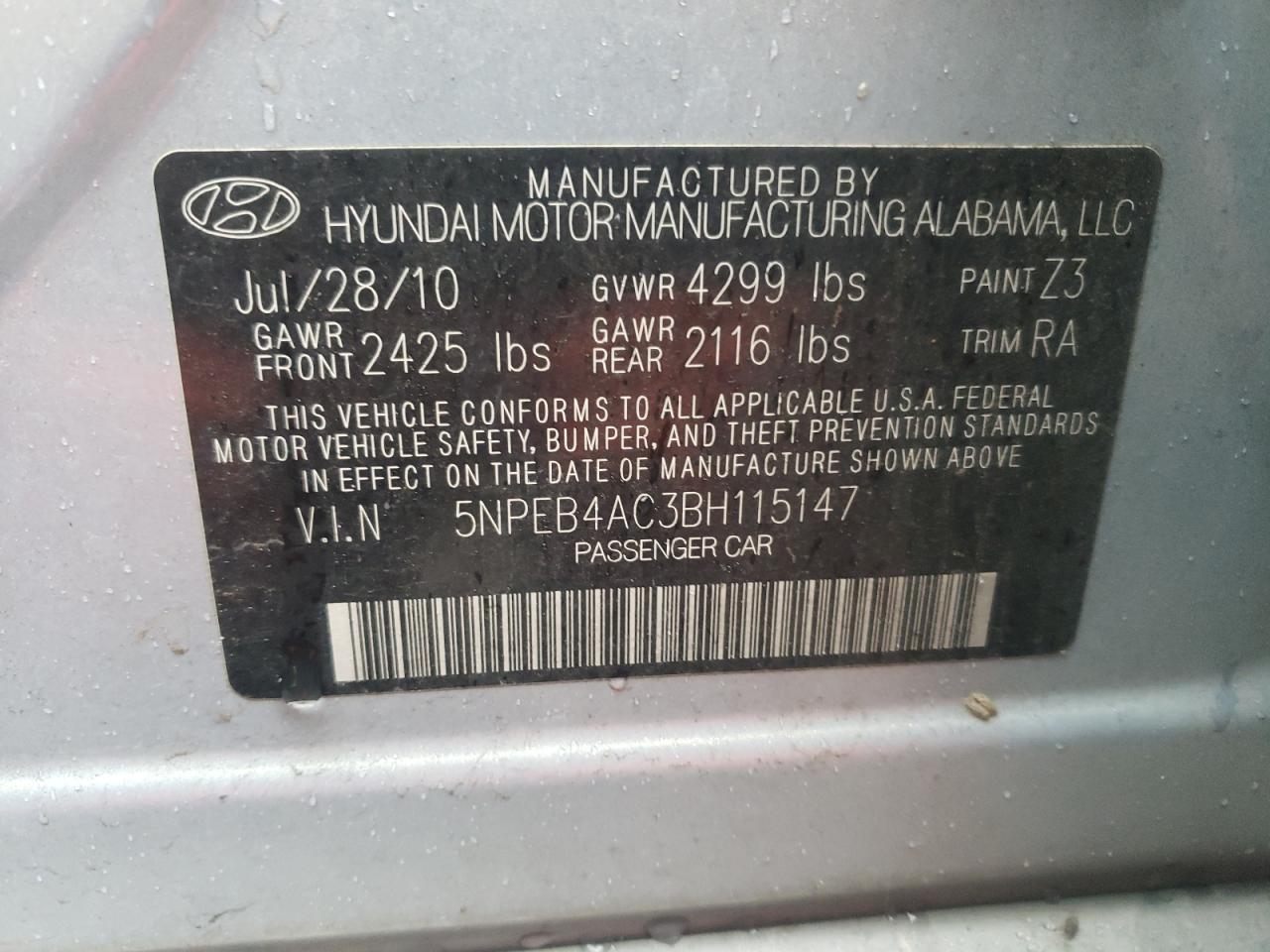 Photo 11 VIN: 5NPEB4AC3BH115147 - HYUNDAI SONATA 