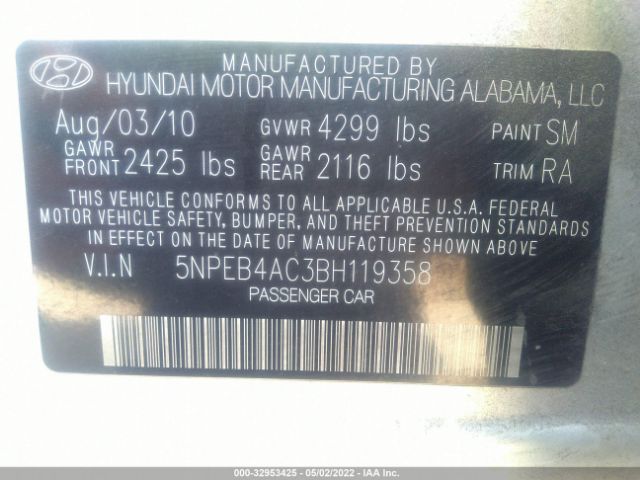 Photo 8 VIN: 5NPEB4AC3BH119358 - HYUNDAI SONATA 