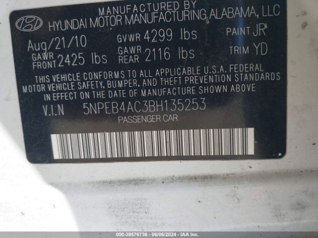 Photo 8 VIN: 5NPEB4AC3BH135253 - HYUNDAI SONATA 