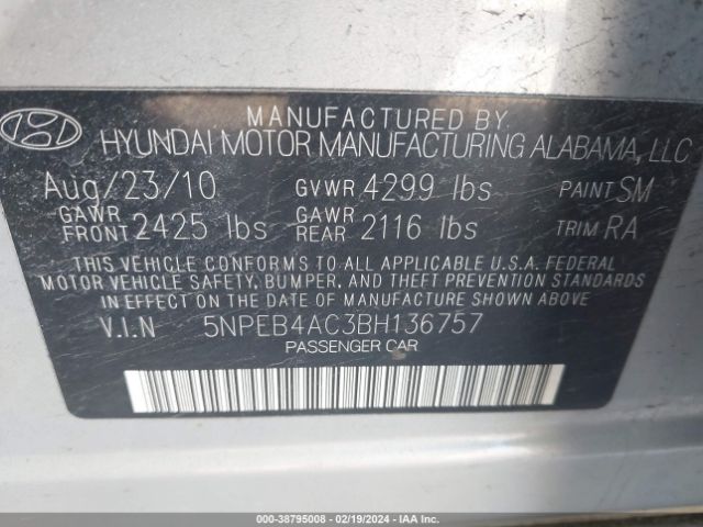 Photo 8 VIN: 5NPEB4AC3BH136757 - HYUNDAI SONATA 