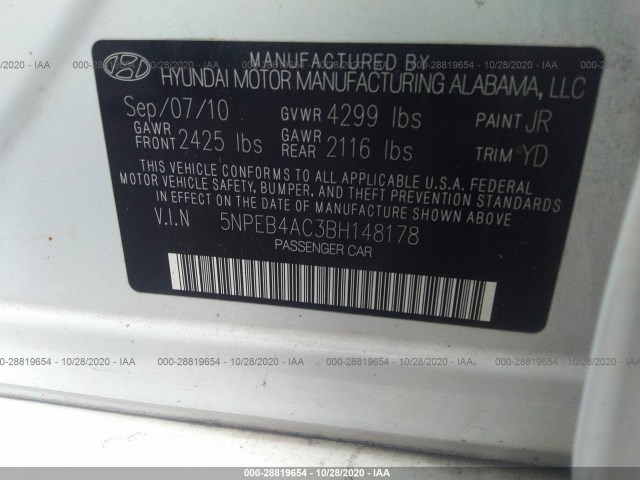 Photo 8 VIN: 5NPEB4AC3BH148178 - HYUNDAI SONATA 