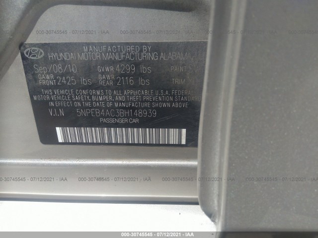 Photo 8 VIN: 5NPEB4AC3BH148939 - HYUNDAI SONATA 