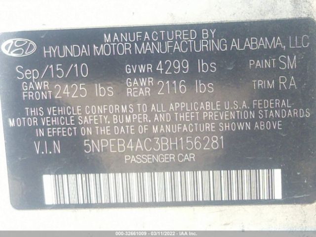 Photo 8 VIN: 5NPEB4AC3BH156281 - HYUNDAI SONATA 