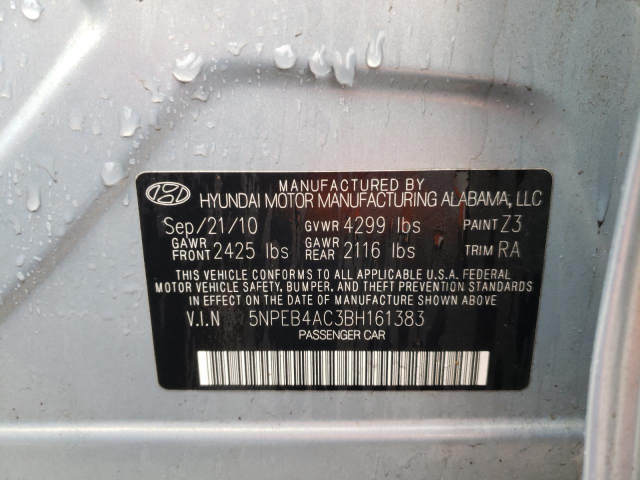 Photo 12 VIN: 5NPEB4AC3BH161383 - HYUNDAI SONATA 