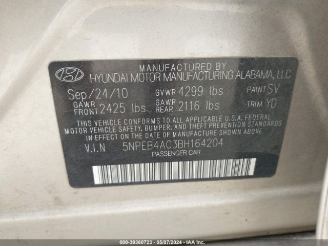 Photo 8 VIN: 5NPEB4AC3BH164204 - HYUNDAI SONATA 