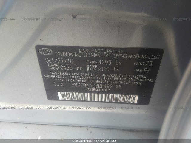 Photo 8 VIN: 5NPEB4AC3BH192326 - HYUNDAI SONATA 