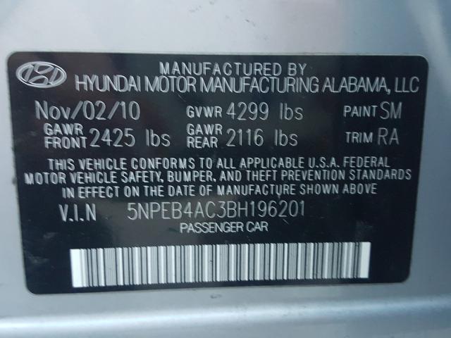 Photo 9 VIN: 5NPEB4AC3BH196201 - HYUNDAI SONATA GLS 