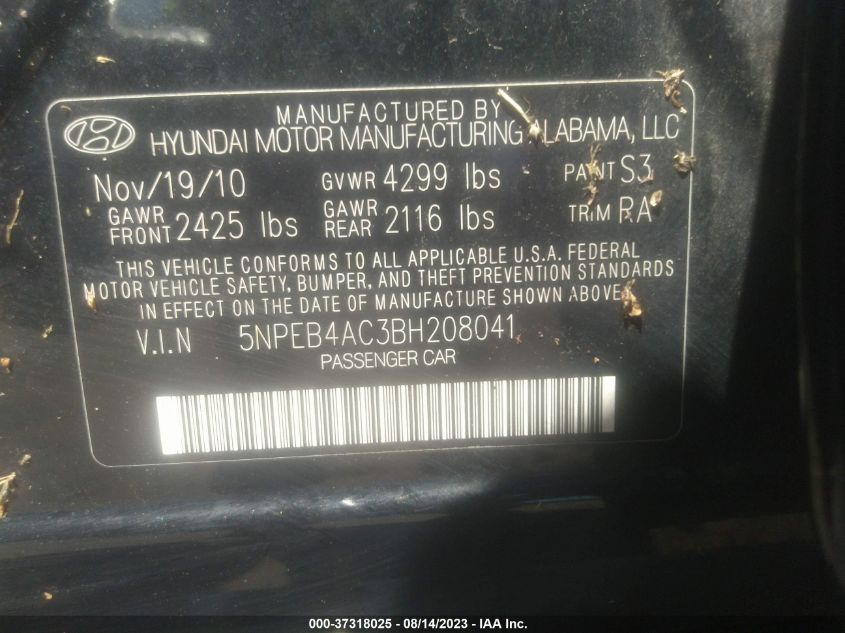 Photo 8 VIN: 5NPEB4AC3BH208041 - HYUNDAI SONATA 