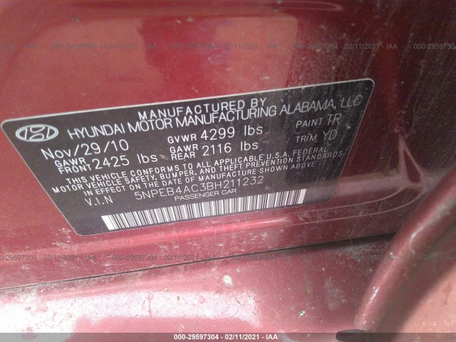 Photo 8 VIN: 5NPEB4AC3BH211232 - HYUNDAI SONATA 