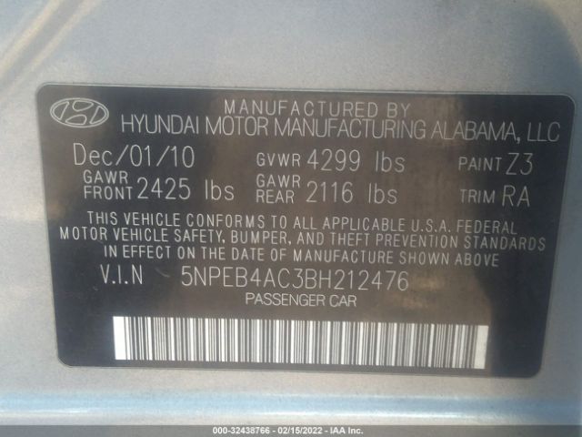 Photo 8 VIN: 5NPEB4AC3BH212476 - HYUNDAI SONATA 