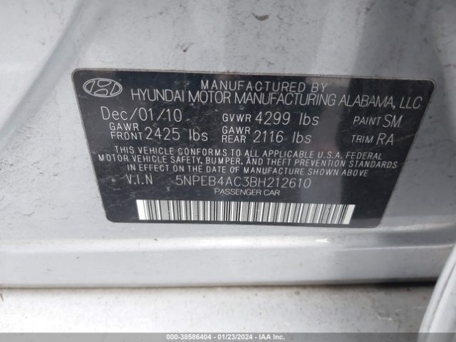 Photo 8 VIN: 5NPEB4AC3BH212610 - HYUNDAI SONATA 