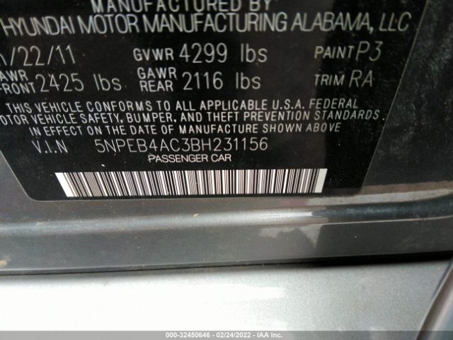 Photo 8 VIN: 5NPEB4AC3BH231156 - HYUNDAI SONATA 